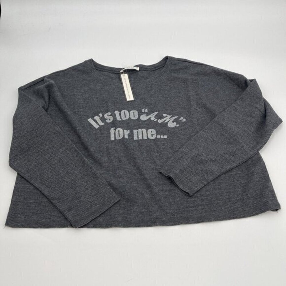 Soncy Top Large Womens Gray Cropped Casual Long Sleeves Graphic Print Knit New